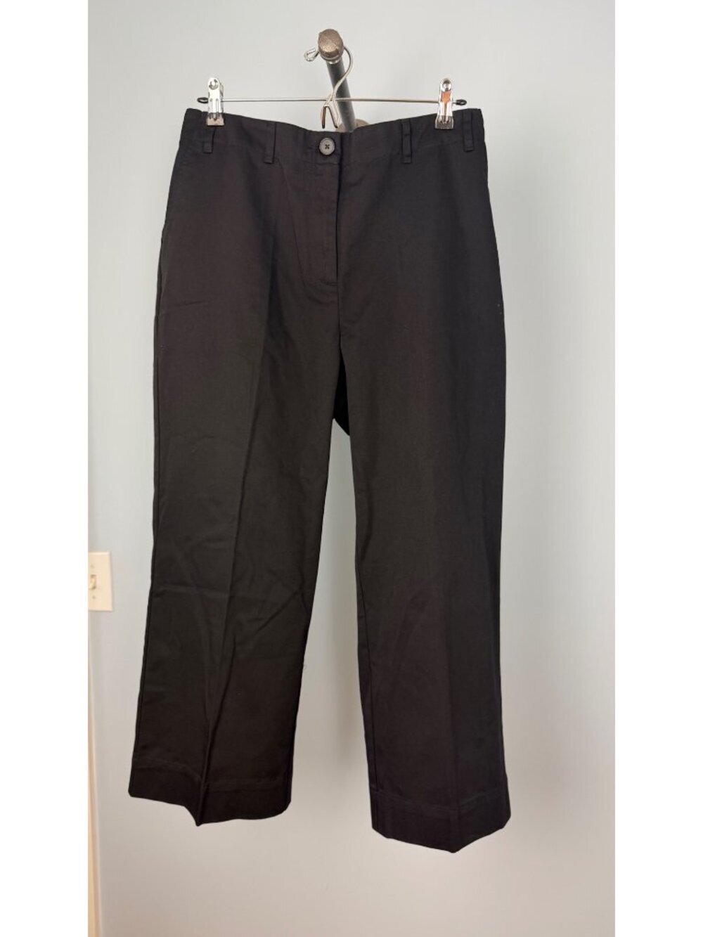 NWT Lands End Womens Black Cropped Chino Pants Size 10 Elastic Back High Rise